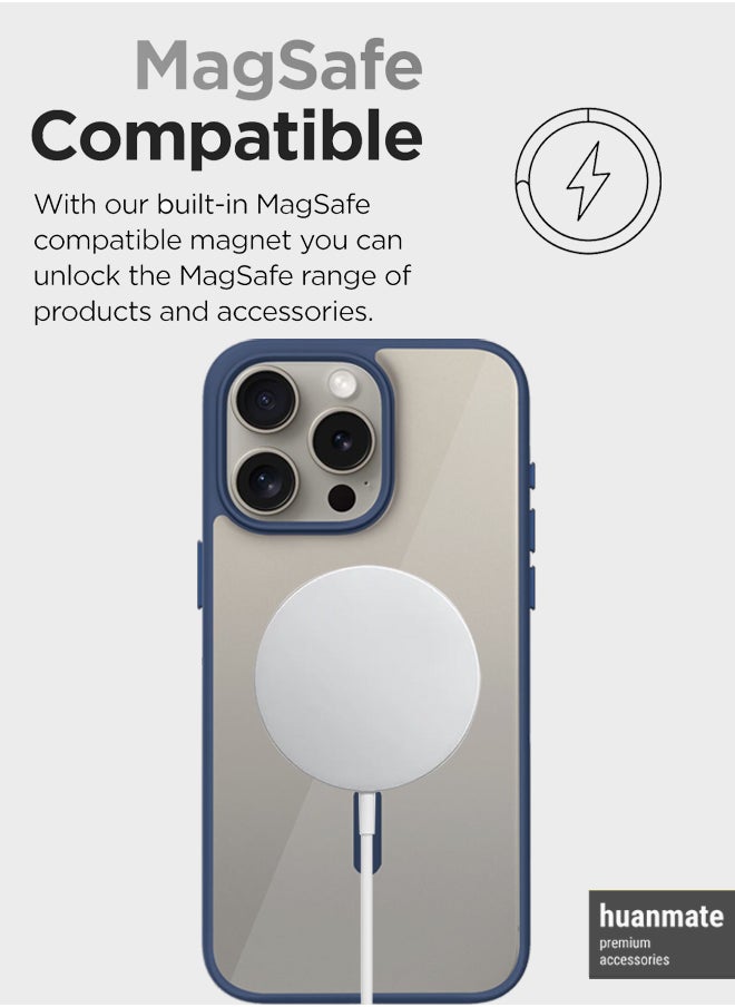 huanmate - iPhone 15 Pro Max MagSafe Case Clear With Blue Edges - High-Grade Strong Magnets, Wireless Charging Compatible, Shockproof, Anti-Scratch Ultra Slim Magnetic Cover for Apple iPhone 15 Pro Max - Image 1