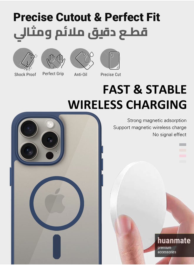 huanmate - iPhone 15 Pro Max MagSafe Case Clear With Blue Edges - High-Grade Strong Magnets, Wireless Charging Compatible, Shockproof, Anti-Scratch Ultra Slim Magnetic Cover for Apple iPhone 15 Pro Max - Image 1