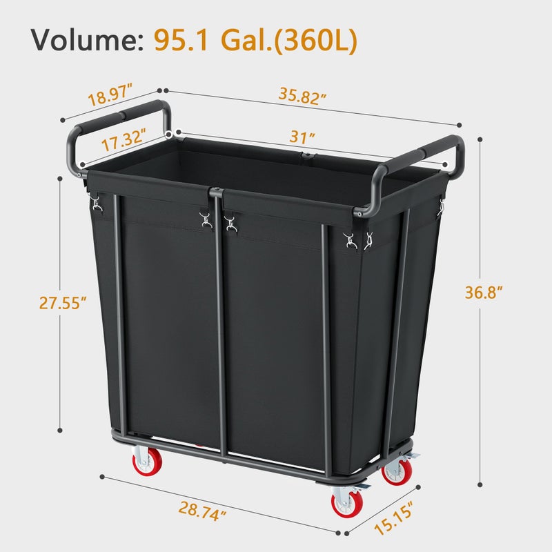Gewudraw Large Laundry Hamper with Wheels, 360L Rolling Big Laundry Basket for Clothes Storage, Heavy Duty Extra Large Rolling Laundry Cart with Handle, Steel Frame, Waterproof Liner,95.1 Gallons. - Image 5