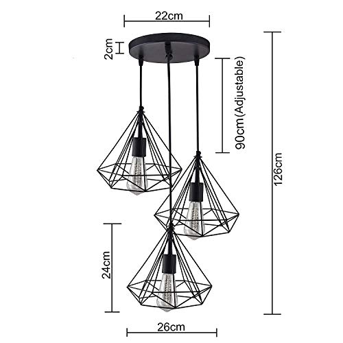 SINOMAN Black Round Cluster Hanging Lights for Living Room/Lights for Ceiling/Hanging Lamps for Home Decoration/Decorative Hanging Lights,Metal (Diamond Tripple, Without Bulb) - Image 5