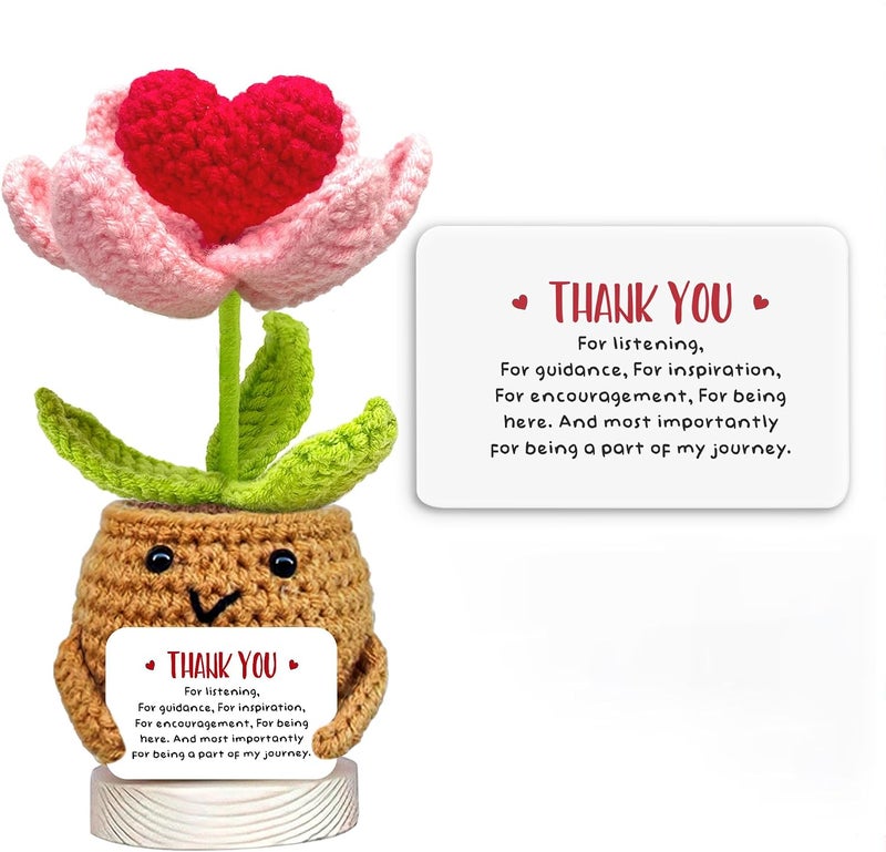 HYRAINBOW Handmade Positive Heart Flower Crochet - Thank You for Listening - Knitted Decor,Thank You, Appreciation, Positive Gift for Women, Teacher, Mom, Coworker - Christmas, Birthday Gift (Heart Flower) - Image 1
