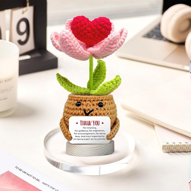 HYRAINBOW Handmade Positive Heart Flower Crochet - Thank You for Listening - Knitted Decor,Thank You, Appreciation, Positive Gift for Women, Teacher, Mom, Coworker - Christmas, Birthday Gift (Heart Flower) - Image 2