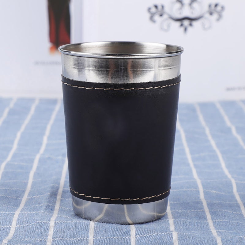 4pcs 170ml Stainless Steel Mini Portable Coffee Wine Cup with Leather Cover - Image 2