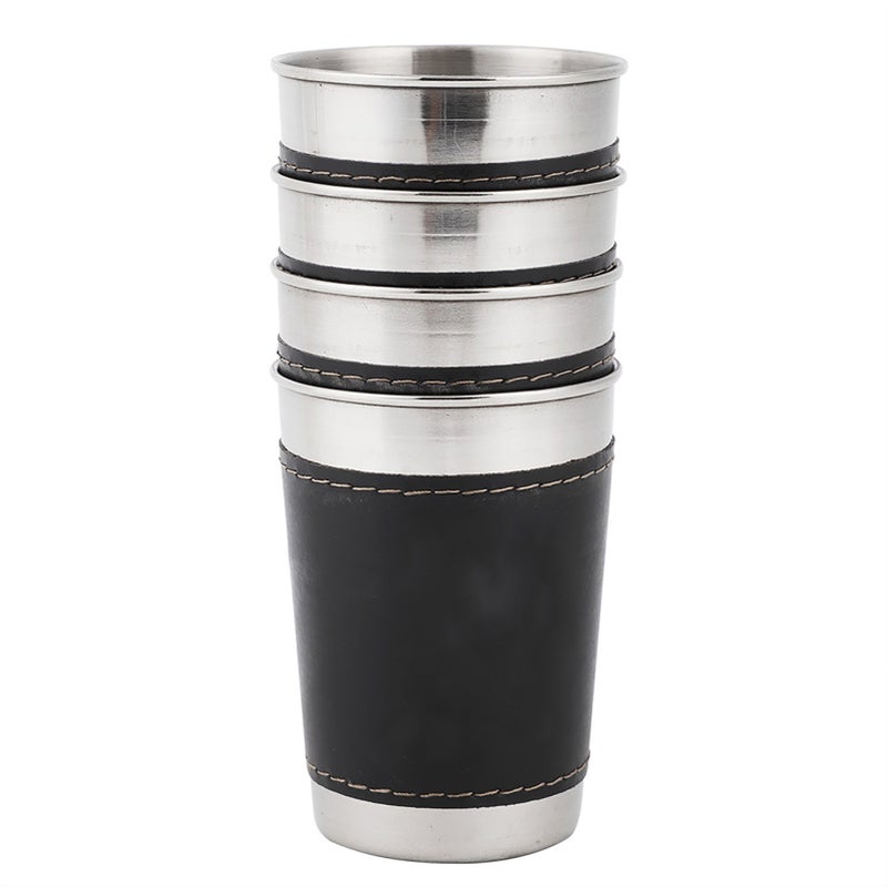 4pcs 170ml Stainless Steel Mini Portable Coffee Wine Cup with Leather Cover - Image 5