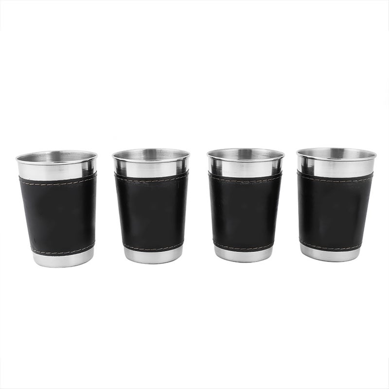 4pcs 170ml Stainless Steel Mini Portable Coffee Wine Cup with Leather Cover - Image 4