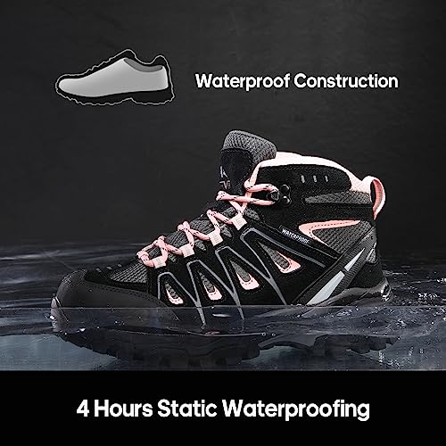 NORTIV 8 Women's Waterproof Hiking Boots Outdoor Trekking Camping Trail Hiking Boot Seeker,Size 8.5,Black/Pink,Seeker - Image 2