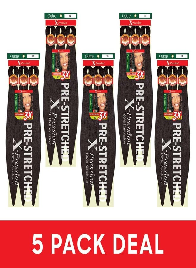 Outre X-Pression Braid - Pre Stretched Braid 52" 3X (5 Pack, OFF BLACK 1B) - Image 2