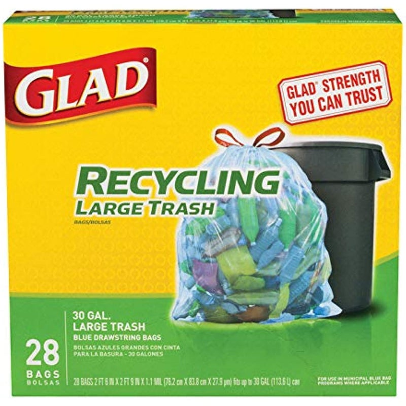 Glad Recycling 30 gal Trash Bags Drawstring 28 pk