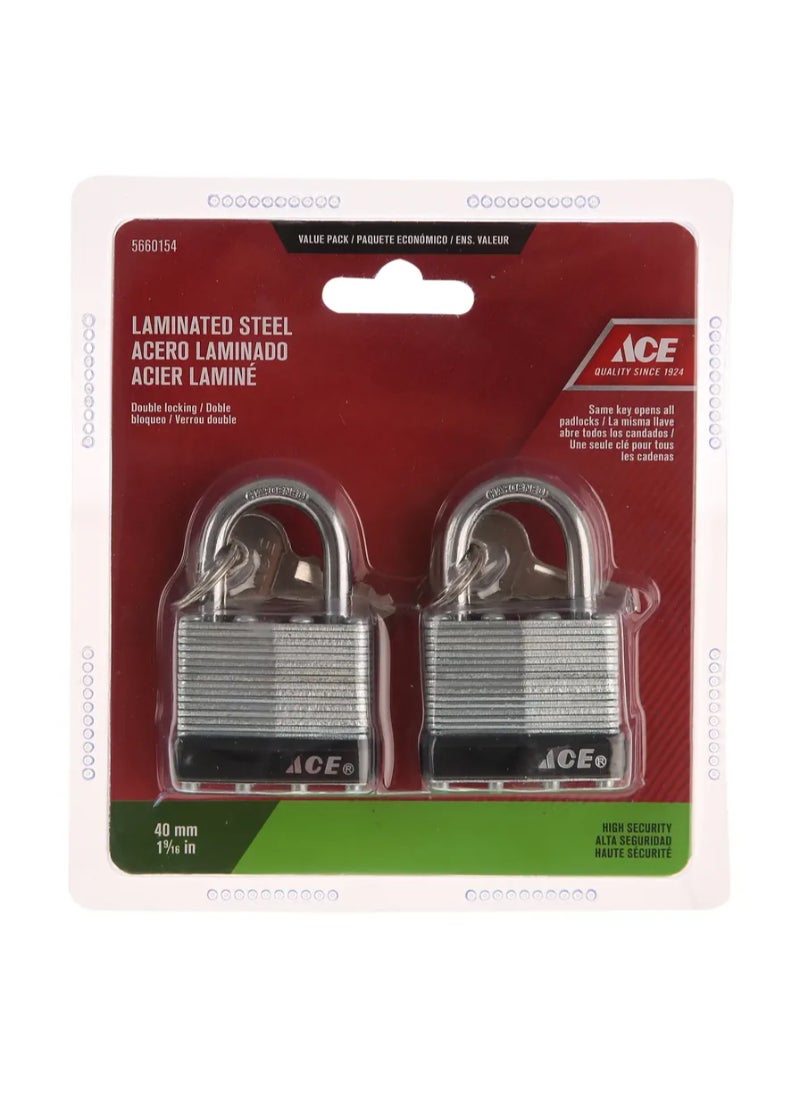 ACE Ace Laminated Steel Padlock Pack 40mm 2Pcs 
