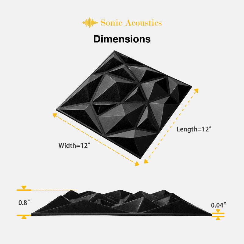 Sonic Acoustics لوحات امتصاص الصوت سونيك أكوستيك 12 عبوة 12 × 12 × 0.4 بوصة، عزل صوتي فريد ثلاثي الأبعاد، تستخدم في المنازل والمكاتب - Image 4