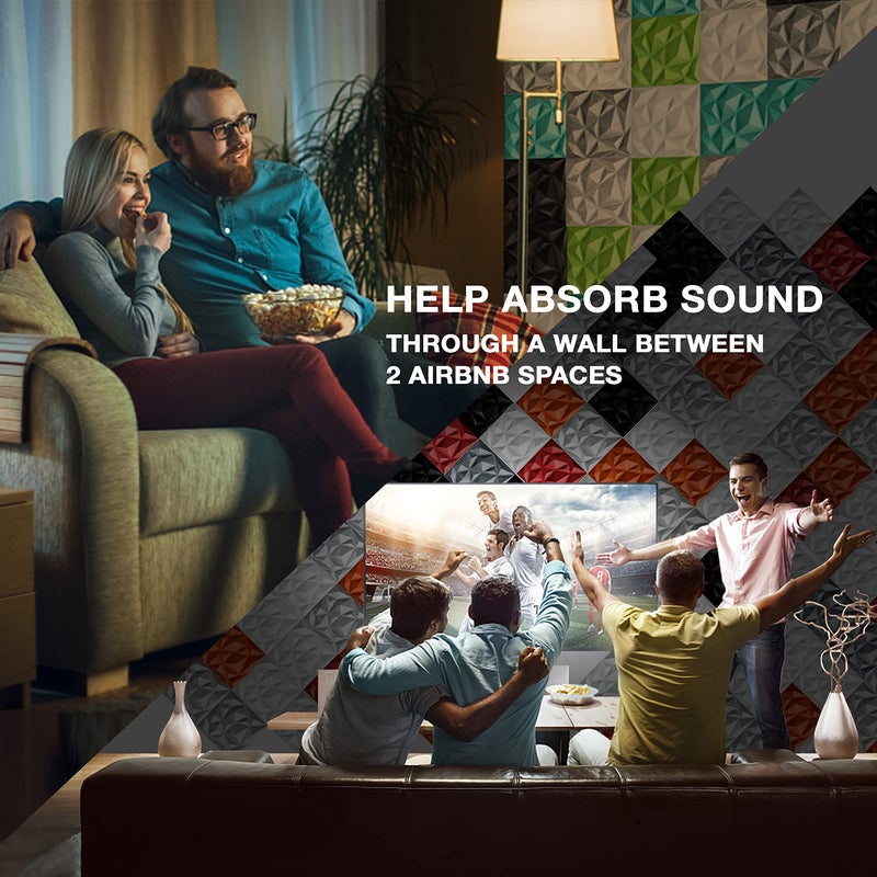 Sonic Acoustics لوحات امتصاص الصوت سونيك أكوستيك 12 عبوة 12 × 12 × 0.4 بوصة، عزل صوتي فريد ثلاثي الأبعاد، تستخدم في المنازل والمكاتب - Image 2