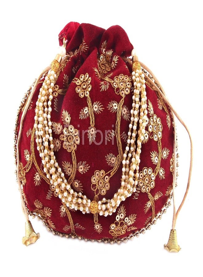 BINORI FASHIONS Rajasthani Style Royal Clutch Velvet Sequence Work Batwa Bag Combo Wristlets Ethnic Potli Combo For Women's Sequence Work Potli Combo Bridal Potli Combo (Pack of 5) - Image 3