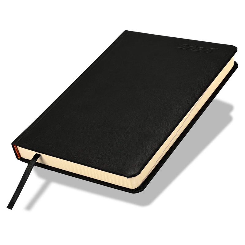 FIS 2026 International A5 Diary, 148x210mm, 1 Side Padded Italian PU Cover Materials, Round Corners, 1 Day a Page Format, 7 Multi Languages, 70gsm Ivory Paper, Black Cover-FSDI136-7P26BK - Image 1