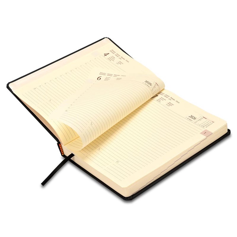 FIS 2026 International A5 Diary, 148x210mm, 1 Side Padded Italian PU Cover Materials, Round Corners, 1 Day a Page Format, 7 Multi Languages, 70gsm Ivory Paper, Black Cover-FSDI136-7P26BK - Image 4