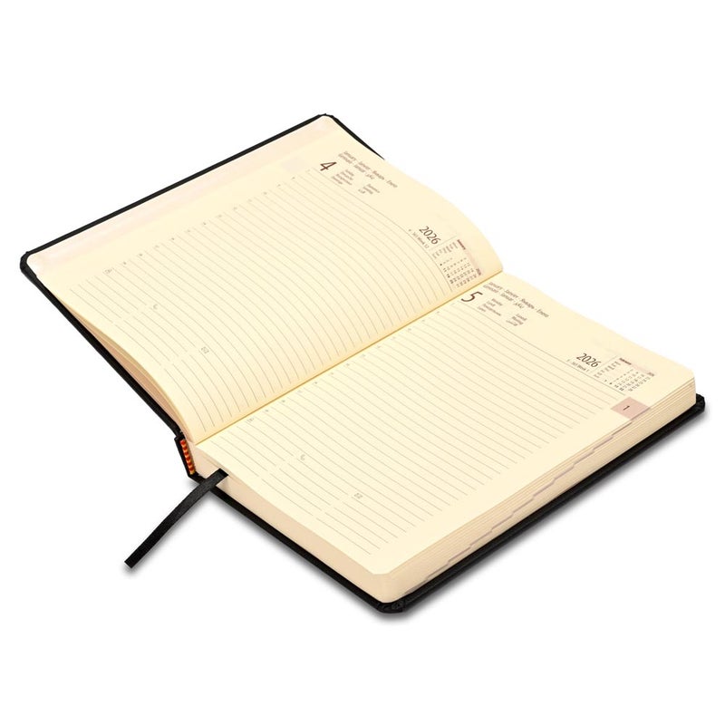 FIS 2026 International A5 Diary, 148x210mm, 1 Side Padded Italian PU Cover Materials, Round Corners, 1 Day a Page Format, 7 Multi Languages, 70gsm Ivory Paper, Black Cover-FSDI136-7P26BK - Image 3
