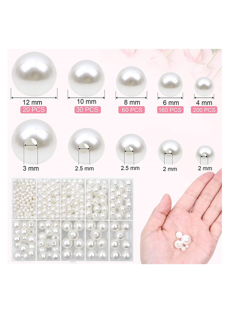 Excefore 470 Round White Pearl Beads With Hole DIY Craft Necklace Jewelry - Image 2