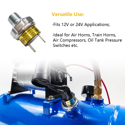 LLNSEAUTO Air Pressure Switch 120-150 PSI Tank Mount Type Thread 1/4" NPT 12V 24V DC Air Compressor Pressure Switch for Air Train Horn 120-150 1/4 inch - Image 5