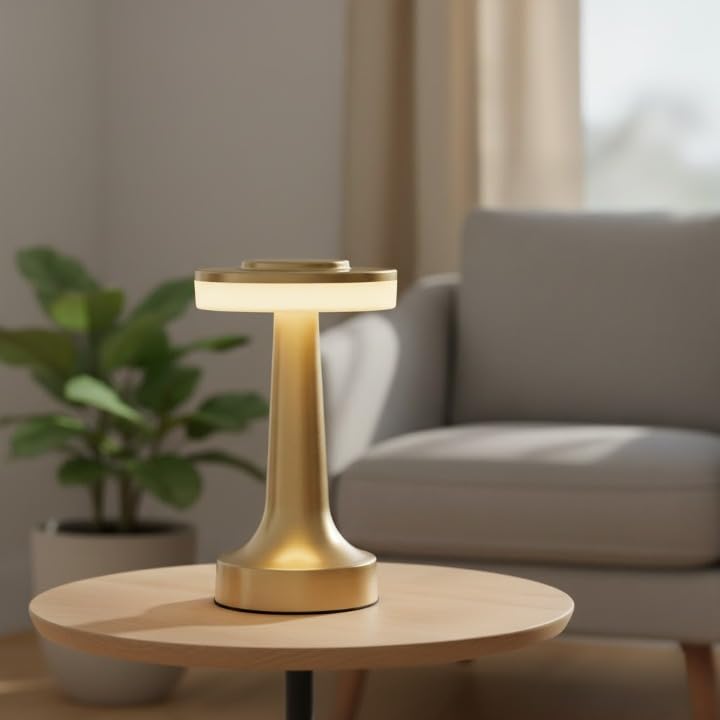 CYMNIX Rechargeable Golden Touch Lamp for Bedroom, Living Room & Study | 3-Level Dimmable LED Table Lamp | Cordless Portable Bedside Lamp with Warm Light | Metal Body, USB Charging - Image 1