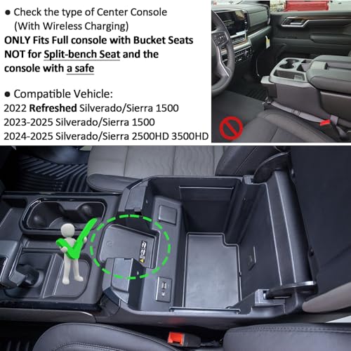 TOPINSTALL 22-25 Red Refreshed Full Tray Compatible with 2022-2025 Silverado/Sierra 1500 and 2024-2025 Chevy Silverado/GMC Sierra 2500HD 3500HD, Armrest Organizer (Full Console w/Bucket Seats ONLY) - Image 3