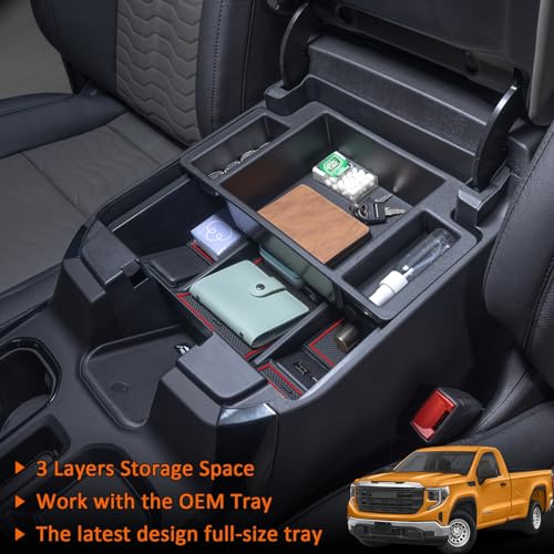 TOPINSTALL 22-25 Red Refreshed Full Tray Compatible with 2022-2025 Silverado/Sierra 1500 and 2024-2025 Chevy Silverado/GMC Sierra 2500HD 3500HD, Armrest Organizer (Full Console w/Bucket Seats ONLY) - Image 4