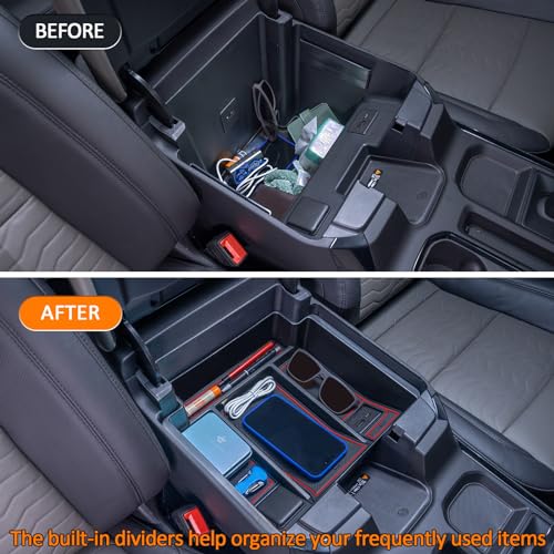 TOPINSTALL 22-25 Red Refreshed Full Tray Compatible with 2022-2025 Silverado/Sierra 1500 and 2024-2025 Chevy Silverado/GMC Sierra 2500HD 3500HD, Armrest Organizer (Full Console w/Bucket Seats ONLY) - Image 5