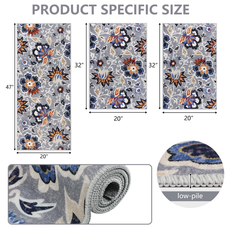 Homcomoda Boho Kitchen Mats 3 Piece Set Kitchen Rugs Non Slip Kitchen Mats for Floor Washable Kitchen Rugs and Mats Floral Kitchen Runner Rugs for Hallway Kitchen Laundry - Image 1