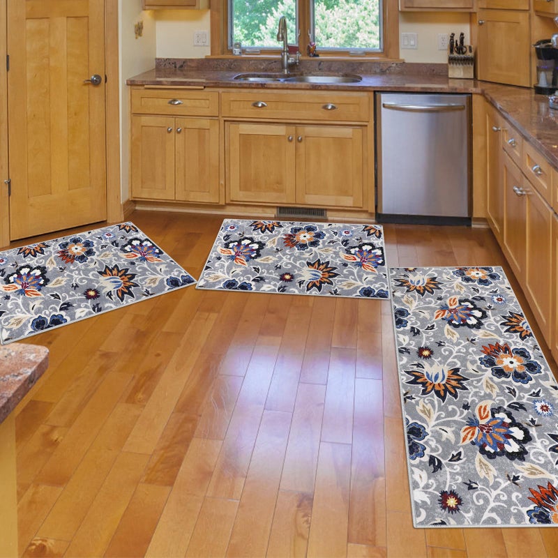 Homcomoda Boho Kitchen Mats 3 Piece Set Kitchen Rugs Non Slip Kitchen Mats for Floor Washable Kitchen Rugs and Mats Floral Kitchen Runner Rugs for Hallway Kitchen Laundry - Image 4