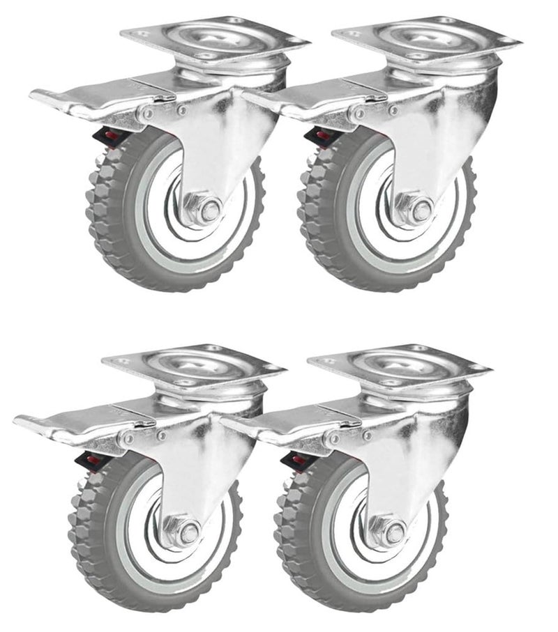 Krevia 3 Inch 360 Degree PU Swivel Caster Wheels | Set Of 4 Heavy Duty Locking Bearing Industrial Casters with Brake | Noise-Free Swivel Plate Caster Wheels for Cart, Furniture, Workbench (Grey) - Image 1