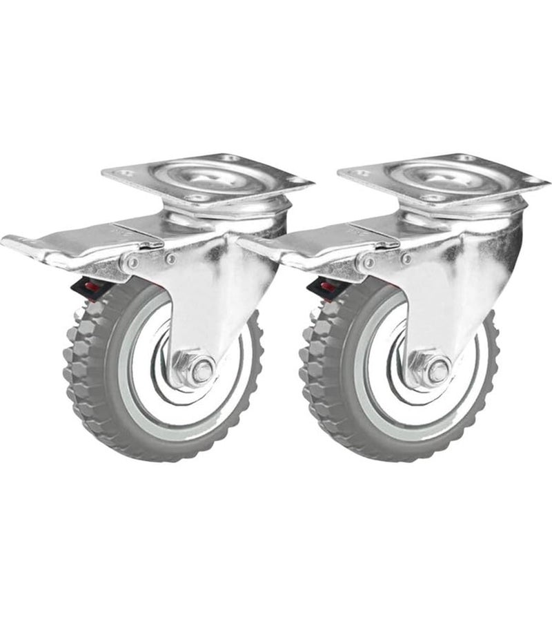 Krevia 3 Inch 360 Degree PU Swivel Caster Wheels | Set Of 4 Heavy Duty Locking Bearing Industrial Casters with Brake | Noise-Free Swivel Plate Caster Wheels for Cart, Furniture, Workbench (Grey) - Image 5