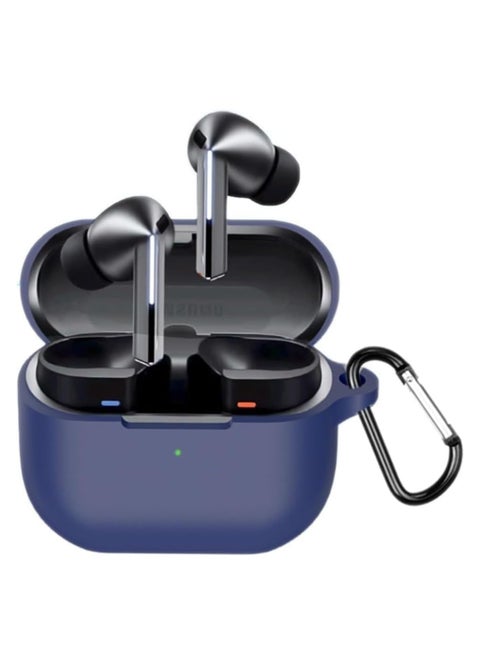 Samsung Galaxy Buds 3 Pro/Buds 3 Case Cover, Soft Silicone Shockproof Protective Case Wireless Earbuds with Carabiner, Front LED Visible (Blue)