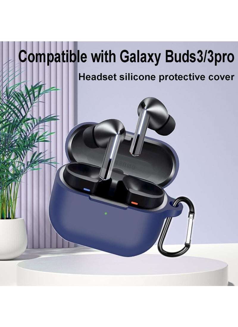 Samsung Galaxy Buds 3 Pro/Buds 3 Case Cover, Soft Silicone Shockproof Protective Case Wireless Earbuds with Carabiner, Front LED Visible (Blue)