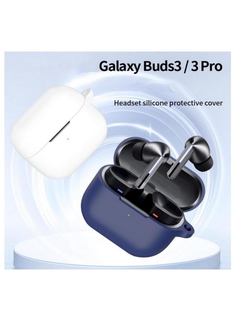 Samsung Galaxy Buds 3 Pro/Buds 3 Case Cover, Soft Silicone Shockproof Protective Case Wireless Earbuds with Carabiner, Front LED Visible (Blue)