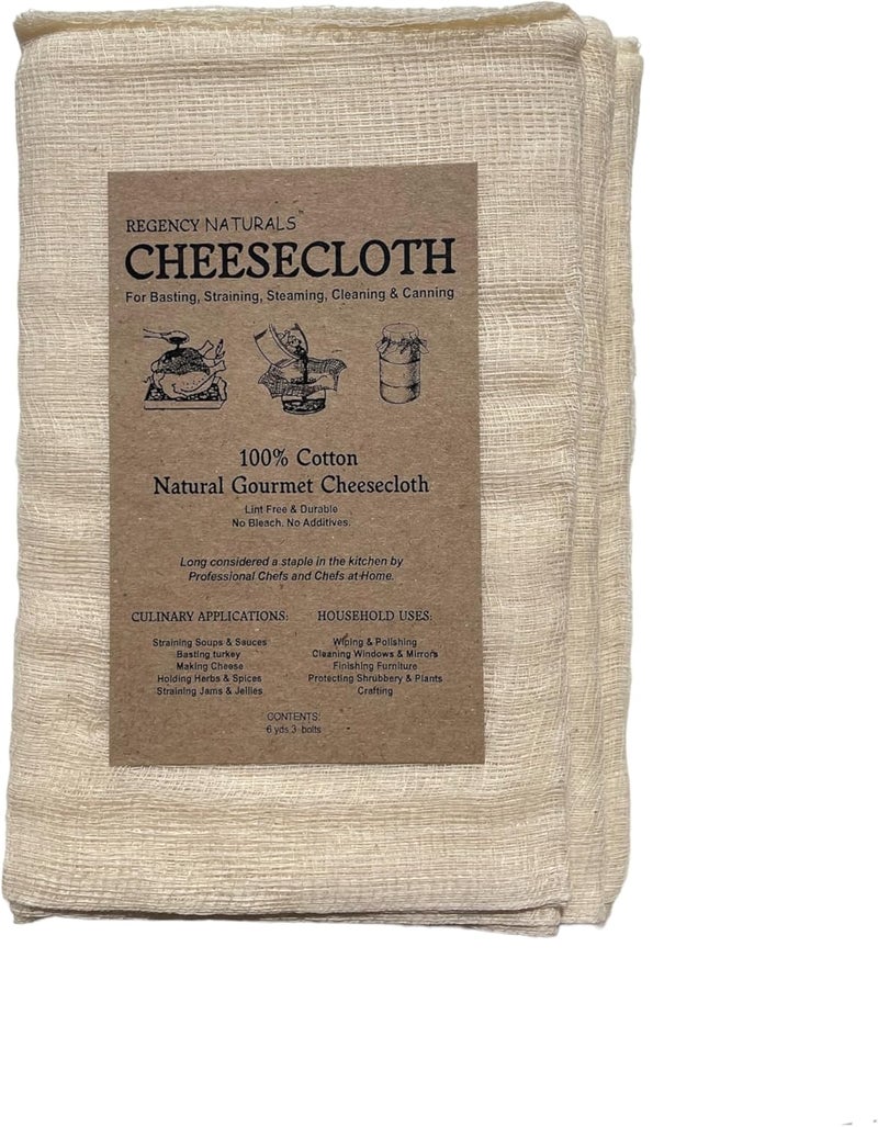 Regency Wraps 100% Cotton Cheesecloth For Straining, Basting Turkey, Canning, Cheese-making, Natural Standard, 2yd (Pack of 3) - Image 1