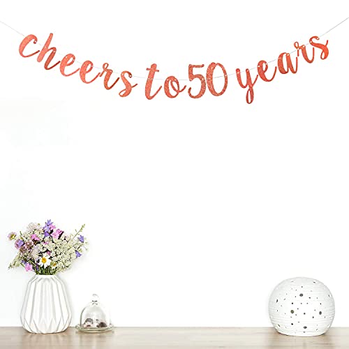 Festiko®Rose Gold Glitter Cheers to 50 Years Banner, Happy 50th Birthday Bunting Garlands, 50th Anniversary Party Decoration Supplies - Image 3