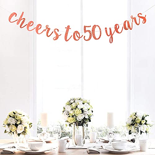 Festiko®Rose Gold Glitter Cheers to 50 Years Banner, Happy 50th Birthday Bunting Garlands, 50th Anniversary Party Decoration Supplies - Image 2