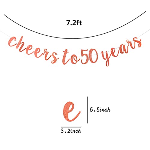 Festiko®Rose Gold Glitter Cheers to 50 Years Banner, Happy 50th Birthday Bunting Garlands, 50th Anniversary Party Decoration Supplies - Image 4
