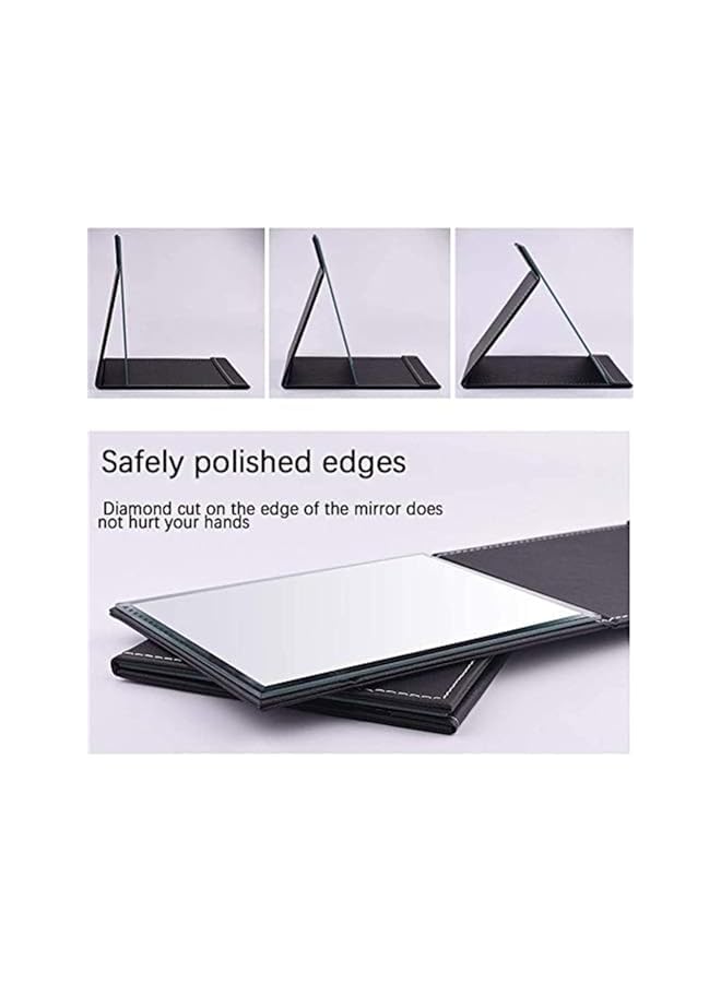 The Bros Folding Vanity Mirror, Protable PU Leather Mirror, Personal Travel Tabletop Vanity Mirror, Adjustable Rectangular Ultrathin for Travel Vanity Table Camping Room Decor Small (16L x 12W) - Image 3