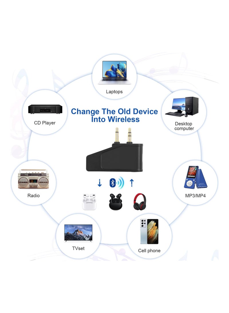 SYOSI Bluetooth 5.3 Adapter for Wireless/Wired Headphones, 2 in 1 Airplane Bluetooth Adapter with 3.5mm Aux Jack Compatible with Airplane/Home TV/Gym/Boats/Car, Foldable Single/Double Gold Plug - Image 2