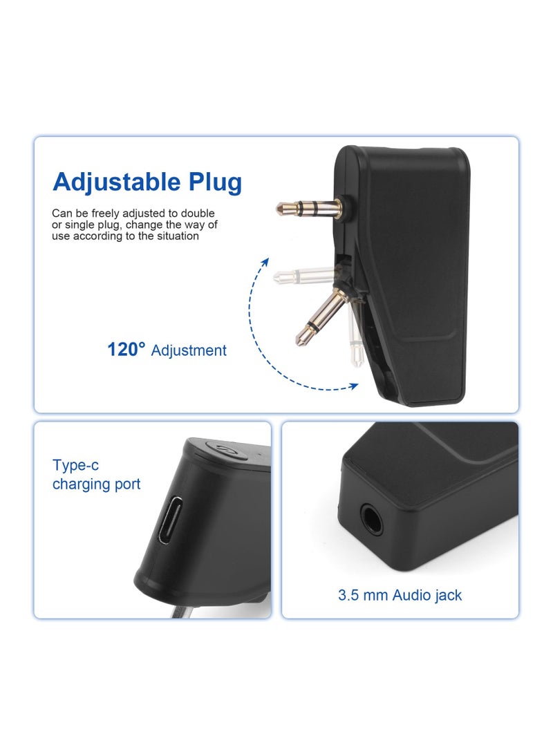 SYOSI Bluetooth 5.3 Adapter for Wireless/Wired Headphones, 2 in 1 Airplane Bluetooth Adapter with 3.5mm Aux Jack Compatible with Airplane/Home TV/Gym/Boats/Car, Foldable Single/Double Gold Plug - Image 3