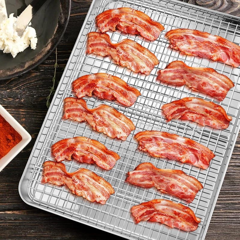 Cooling Rack Set of 2, 1/2 Sheet Baking Racks for Oven Cooking Roasting Grilling, Stainless Steel 16.6” x 11.6” Wire Rack for Cookie Cake Bacon Meat Resting, Non-toxic Metal & Dishwasher Safe - Image 5