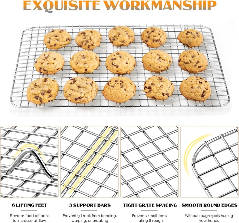 Cooling Rack Set of 2, 1/2 Sheet Baking Racks for Oven Cooking Roasting Grilling, Stainless Steel 16.6” x 11.6” Wire Rack for Cookie Cake Bacon Meat Resting, Non-toxic Metal & Dishwasher Safe - Image 3