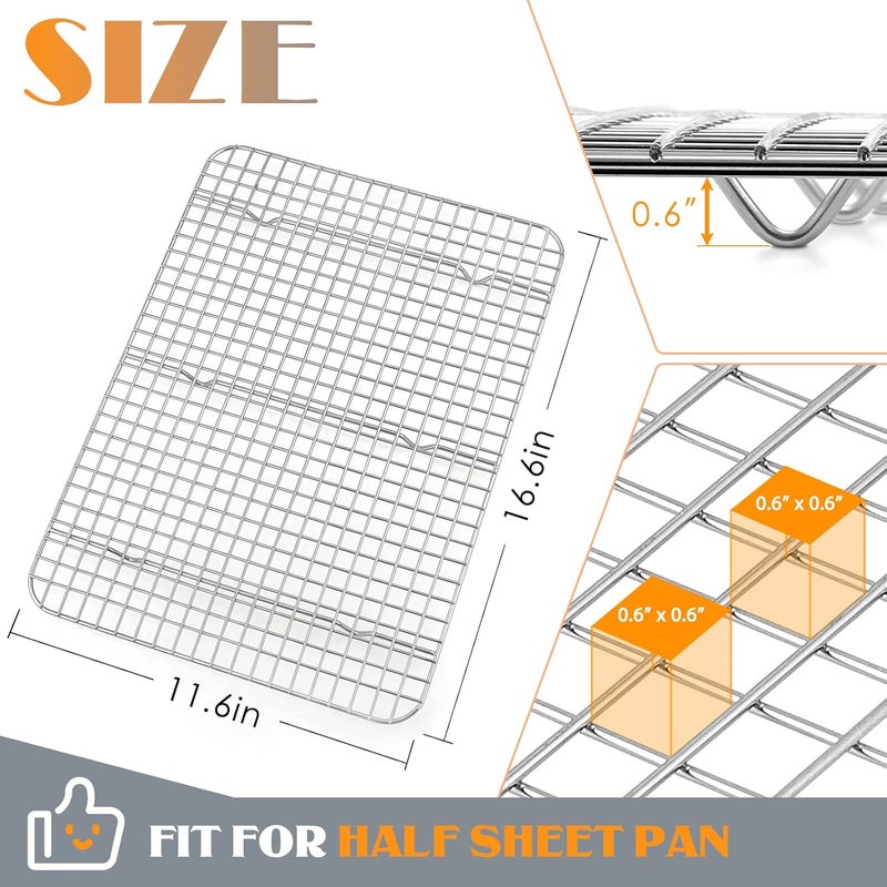 Cooling Rack Set of 2, 1/2 Sheet Baking Racks for Oven Cooking Roasting Grilling, Stainless Steel 16.6” x 11.6” Wire Rack for Cookie Cake Bacon Meat Resting, Non-toxic Metal & Dishwasher Safe - Image 2