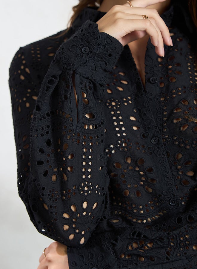 Virgio VIRGIO 100% Cotton Black Boxy Shirt With Scallop Hem  - Image 5