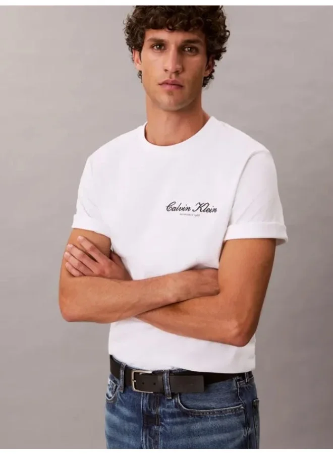 Calvin Klein Jeans Bright White Embroidered Logo T-Shirt for Men | Best Price UAE
