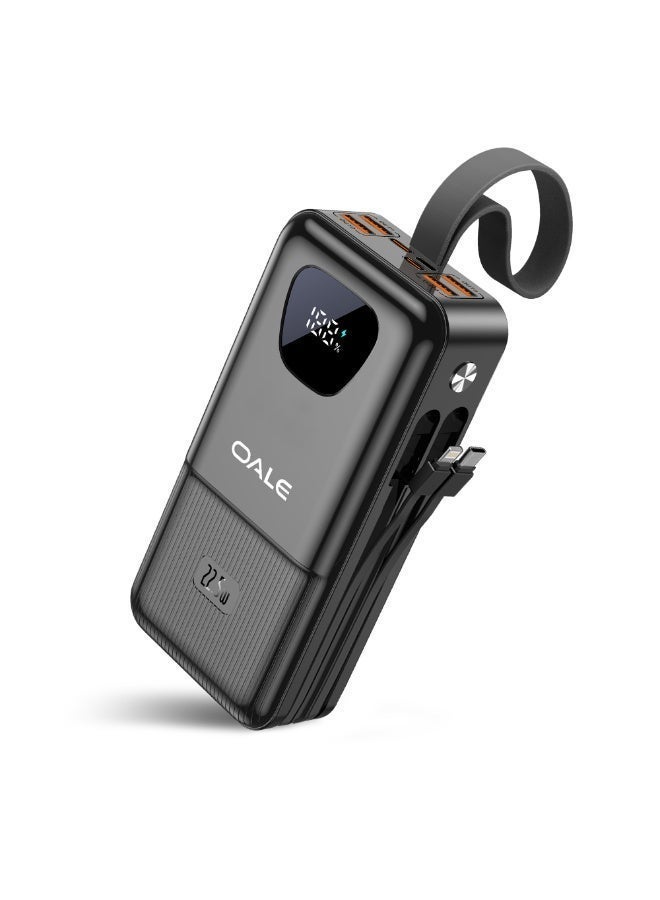 Oale Power Bank, 27000mAh Travel Essential Portable Charger with Built-in USB-C Cable,22.5W Fast Charging, 7 Output Ports, LED Display Compatible with iPhone,Samsung,Android - Image 1