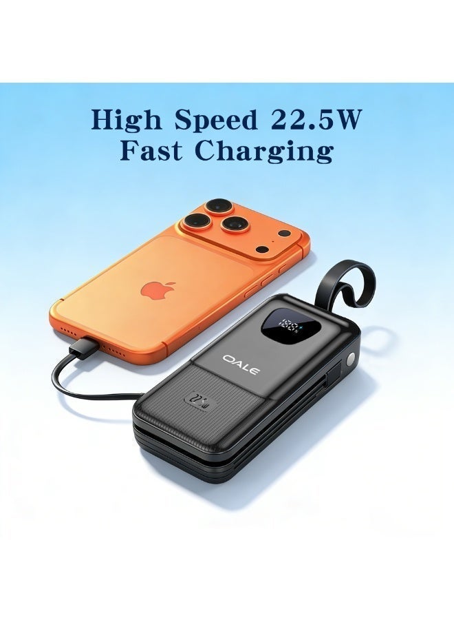 Oale Power Bank, 27000mAh Travel Essential Portable Charger with Built-in USB-C Cable,22.5W Fast Charging, 7 Output Ports, LED Display Compatible with iPhone,Samsung,Android - Image 2