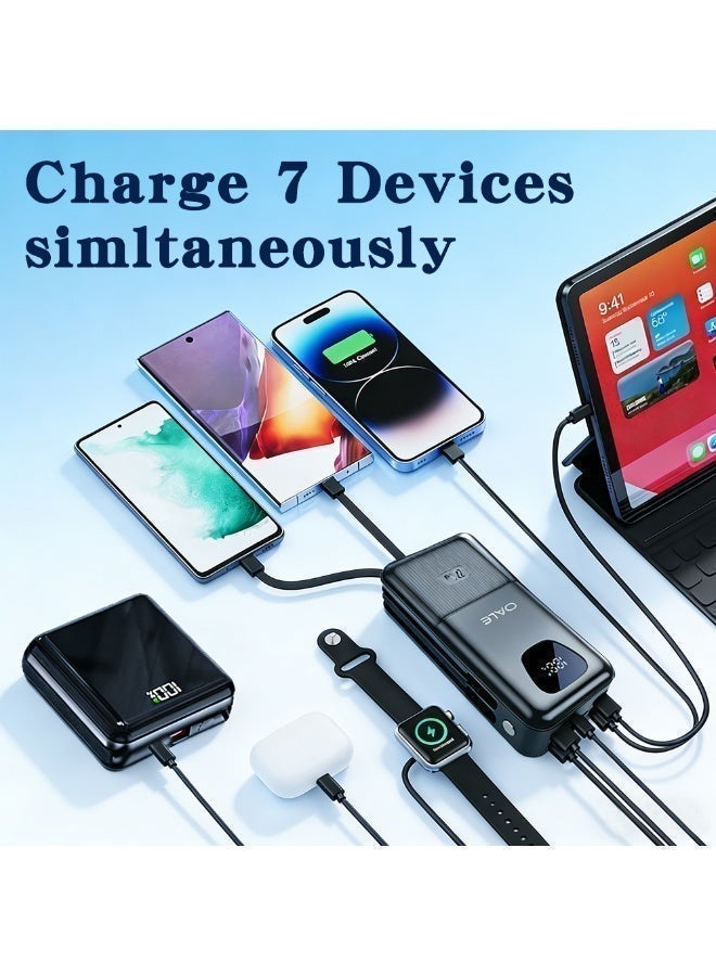Oale Power Bank, 27000mAh Travel Essential Portable Charger with Built-in USB-C Cable,22.5W Fast Charging, 7 Output Ports, LED Display Compatible with iPhone,Samsung,Android - Image 5