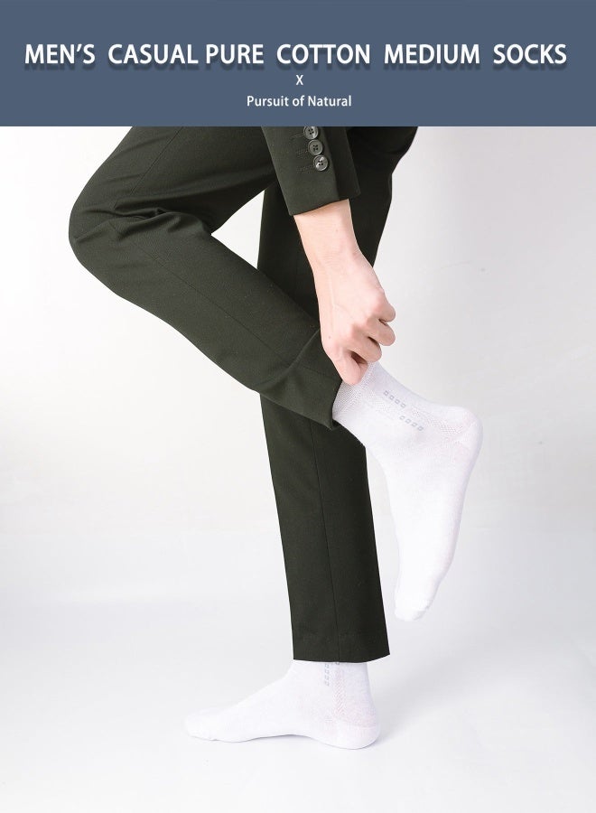 ILMR 6 Pairs Men's 100% Cotton Crew Socks: Mid-Calf, Dress Socks, Moisture Wicking, Suitable for All Seasons in Pure White for Business Casual Wear - Image 5