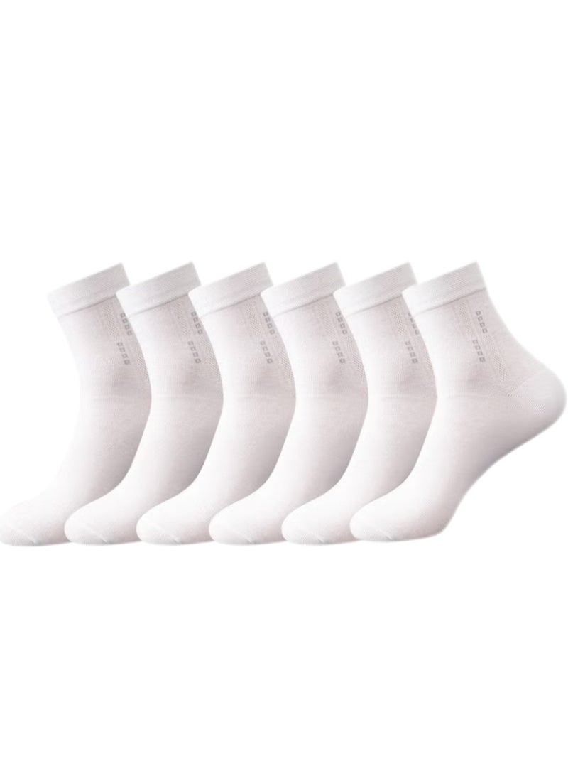 ILMR 6 Pairs Men's 100% Cotton Crew Socks: Mid-Calf, Dress Socks, Moisture Wicking, Suitable for All Seasons in Pure White for Business Casual Wear - Image 1