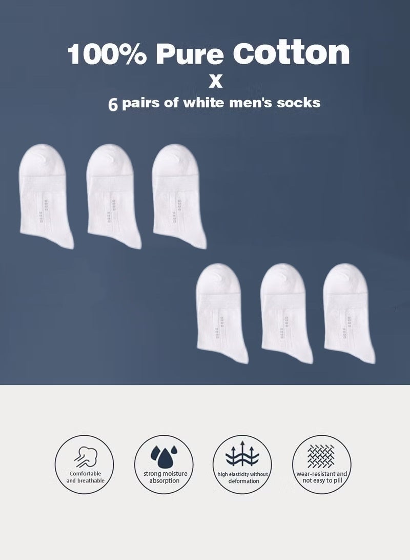 ILMR 6 Pairs Men's 100% Cotton Crew Socks: Mid-Calf, Dress Socks, Moisture Wicking, Suitable for All Seasons in Pure White for Business Casual Wear - Image 2